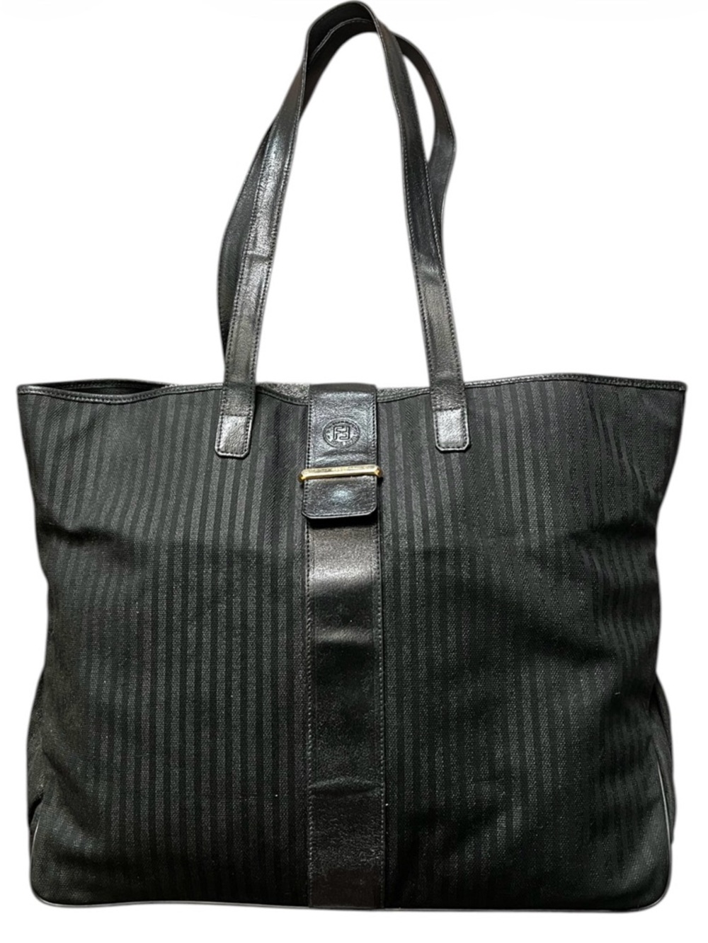Fendi Black Leather Shoulder Tote with Gold Hardware